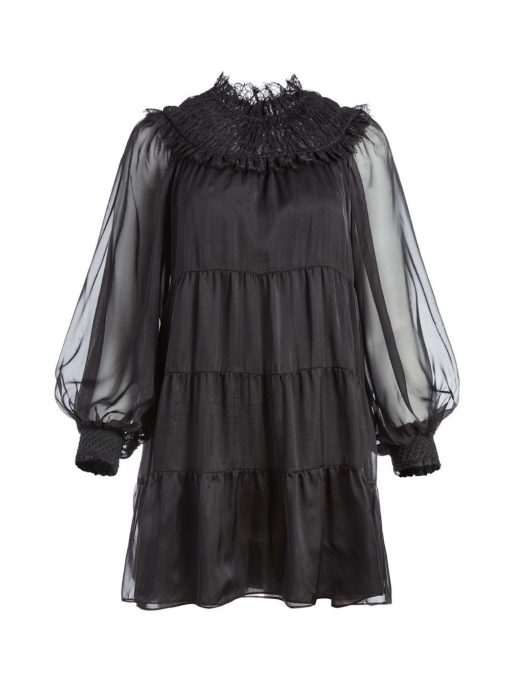 Alice and Olivia Dress 0 Black Silk Lace Babydoll Tiered Mini dress